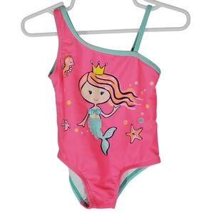 K1243 * Wonder Nation Girls Mermaid One Piece Bathing Suit Neon Pink Size 18M